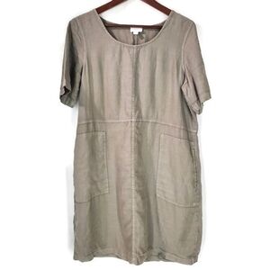 J. Jill Purejill 100% Linen Scoop Neck Midi Dress Lagenlook Minimalist Oversized